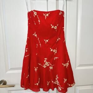 Shoshanna Red Mini Dress with Cream Floral Embroidery